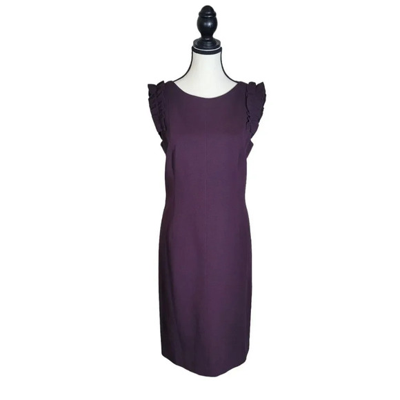 Akris Punto Size 10 Ruffle Sleeve Ponte Knit Classic Sheath Dress Burgundy - Picture 1 of 10